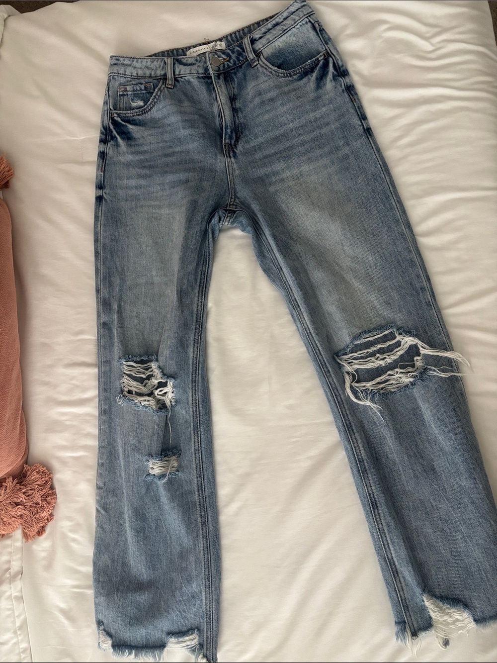 Altar'd State Light Blue Women's Straight Leg Distressed Jeans